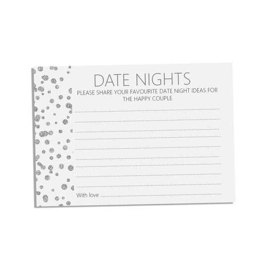  Date Night Advice Cards, A6 Silver Effect Pack Of 25 For Wedding Reception or Bridal Shower by PMPRINTED 