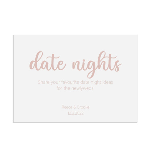  Date Night Ideas Rose Gold Effect Wedding Sign, Personalised A5, A4, Or A3 by PMPRINTED 