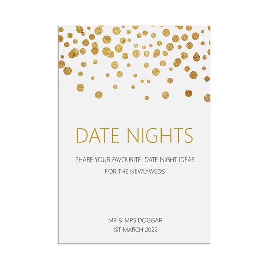  Date Night Ideas Wedding Sign, Personalised Gold Effect A5, A5 Or A3 by PMPRINTED 