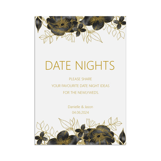  Date Night Wedding Sign, Black & Gold Personalised Printed Sign In Sizes A5, A4 or A3 by PMPRINTED 