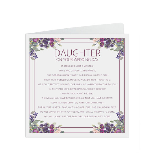  Daughter On Your Wedding Day Card, Purple Floral Design 6x6 Inches With A Kraft Envelope by PMPRINTED 