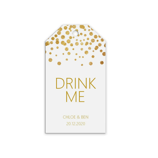  Drink Me Wedding Gift Tags, Gold Effect Personalised, Packs Of 10 by PMPRINTED 