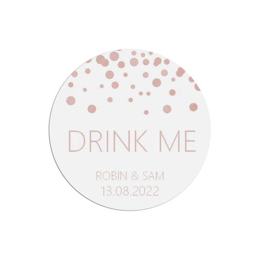  Drink Me Wedding Stickers, Blush Confetti 37mm Round Personalised x 35 Stickers Per Sheet by PMPRINTED 