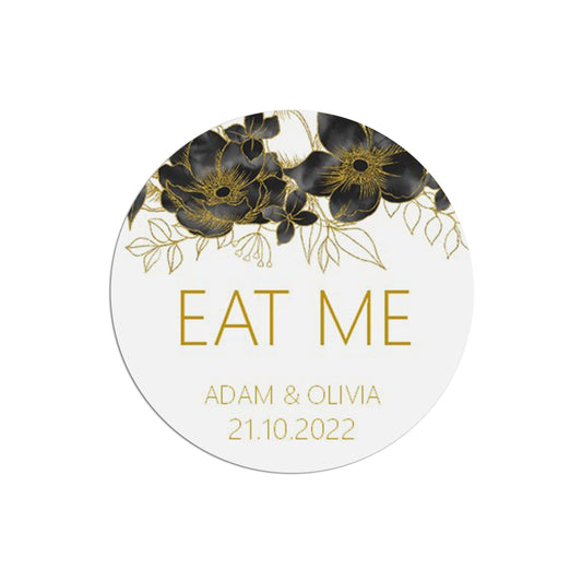  Eat Me Black & Gold Stickers 37mm Round x 35 Personalised Stickers Per Sheet by PMPRINTED 