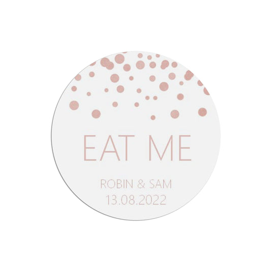  Eat Me Wedding Stickers, Blush Confetti 37mm Round Personalised x 35 Stickers Per Sheet by PMPRINTED 
