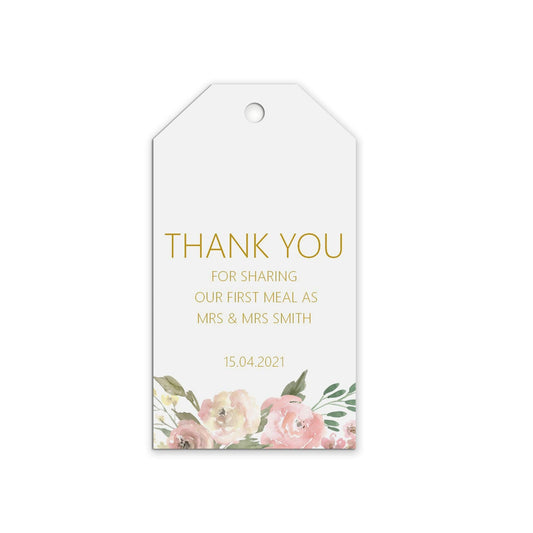  First Meal Wedding Gift Tags Personalised Blush Floral, Sold In Packs Of 10 by PMPRINTED 
