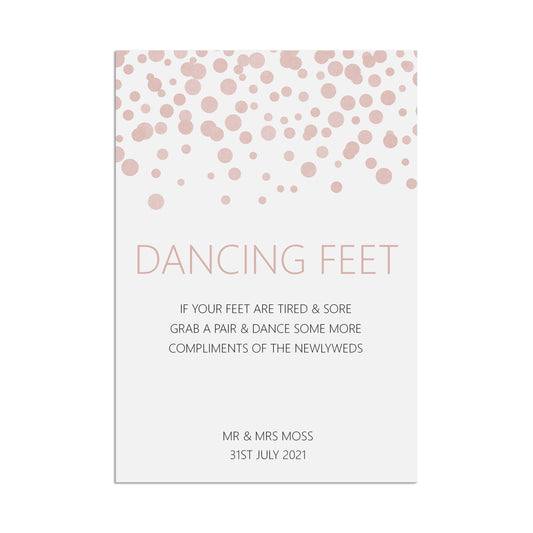  Flip Flop Dancing Feet Wedding Sign, Blush Confetti Personalised A5, A4, Or A3 by PMPRINTED 
