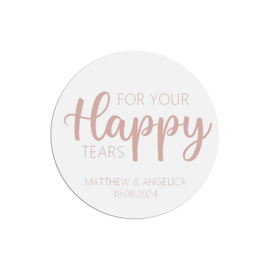  For Your Happy Tears Wedding Sticker, Rose Gold Effect 37mm Round With Personalisation At The Bottom x 35 Stickers Per Sheet by PMPRINTED 