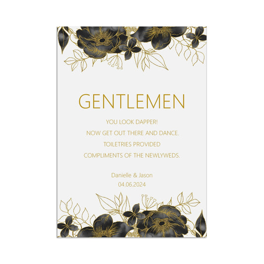  Gentlemen Bathroom Basket Wedding Sign, Black & Gold Personalised Printed Sign In Sizes A5, A4 or A3 by PMPRINTED 