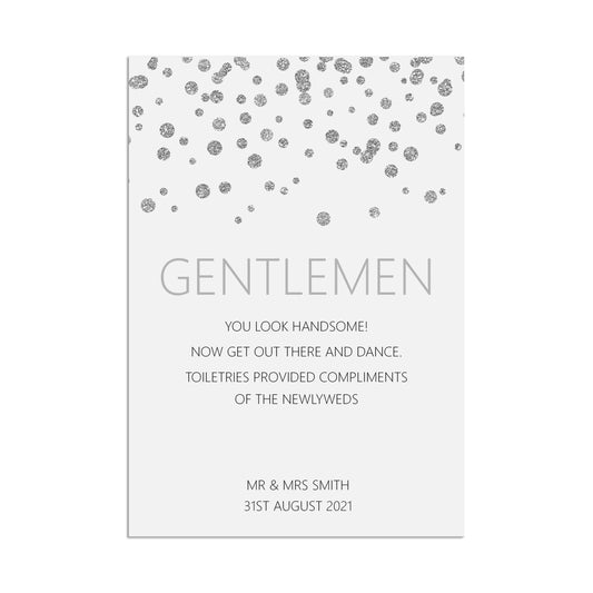  Gentlemen Bathroom Wedding Sign, Personalised Silver Effect A5, A4 Or A3 Sign by PMPRINTED 
