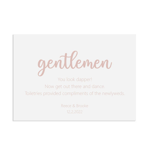  Gentlemen Toiletries Rose Gold Effect Wedding Sign, Personalised A5, A4, Or A3 by PMPRINTED 