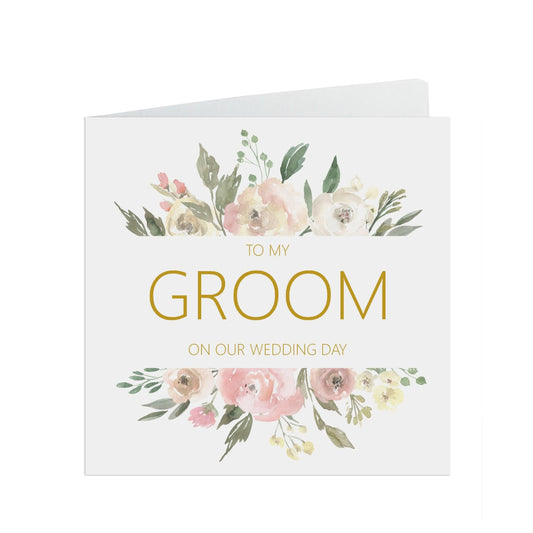  Groom On Our Wedding Day Card, Blush Floral 6x6 Inches With A White Envelope by PMPRINTED 