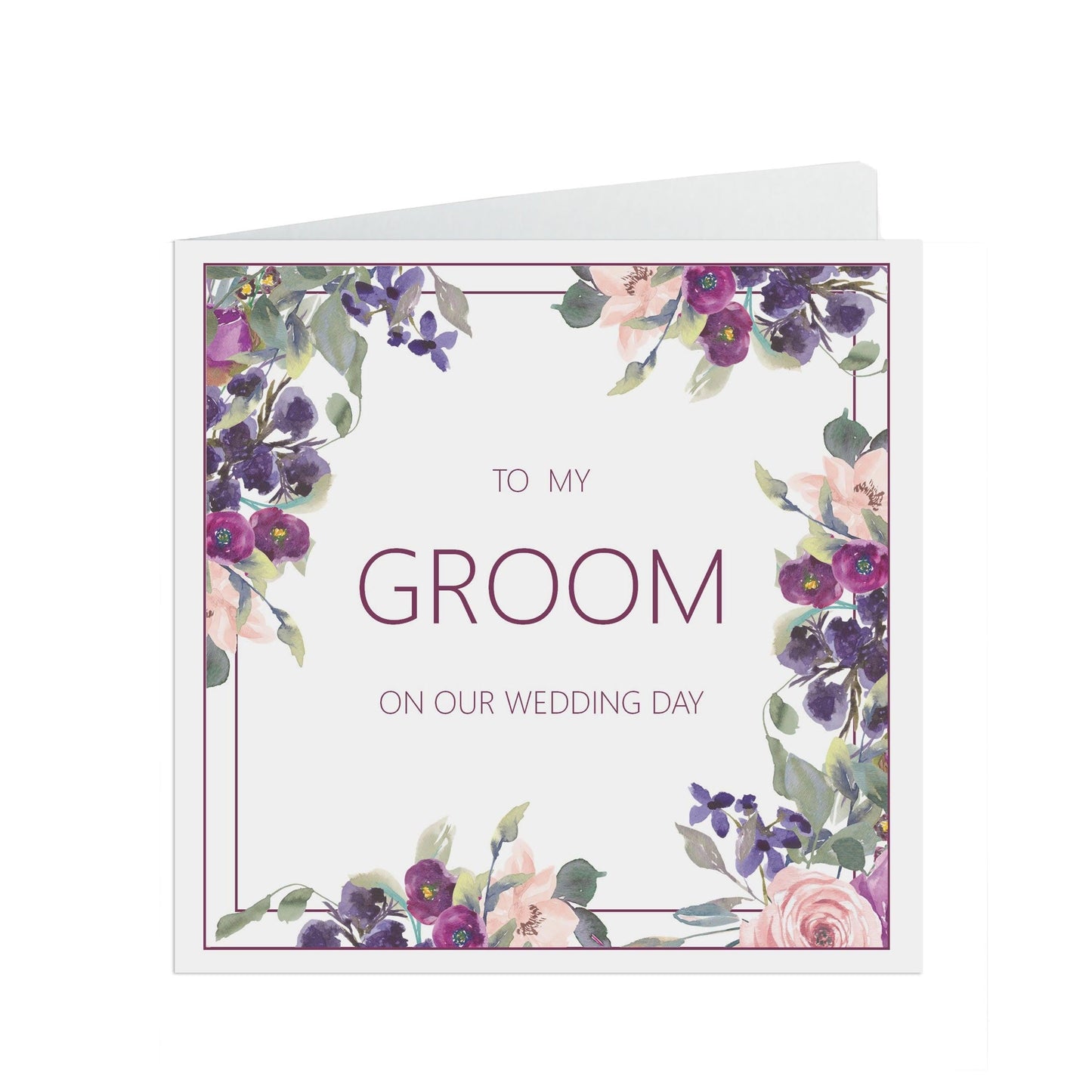  Groom Wedding Day Card, Purple Floral 6x6 Inches In Size With A Kraft Envelope by PMPRINTED 