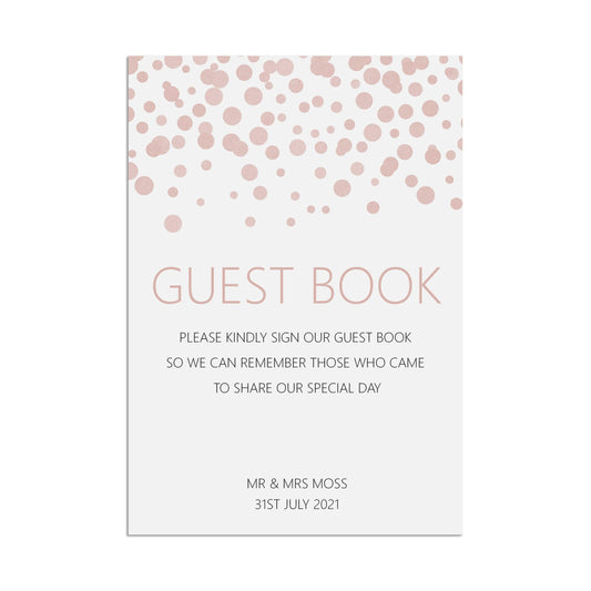  Guest Book Wedding Sign, Blush Confetti Personalised A5, A4, Or A3 by PMPRINTED 