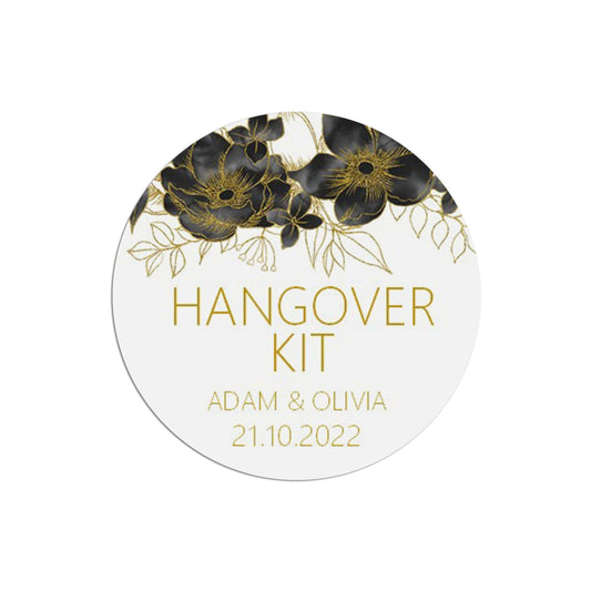  Hangover Kit Black & Gold Stickers 37mm Round x 35 Personalised Stickers Per Sheet by PMPRINTED 