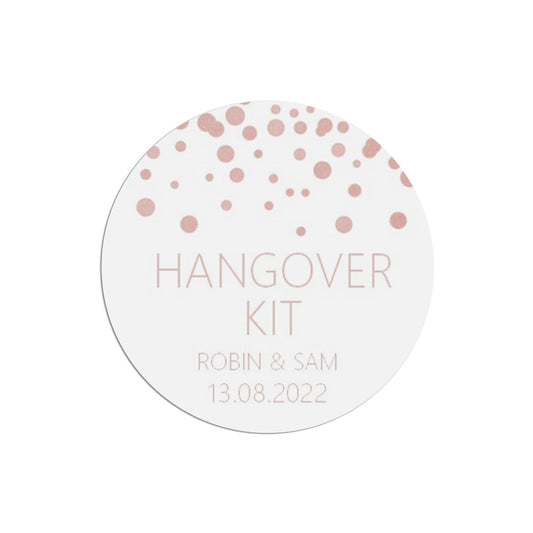  Hangover Kit Wedding Stickers, Blush Confetti 37mm Round Personalised x 35 Stickers Per Sheet by PMPRINTED 