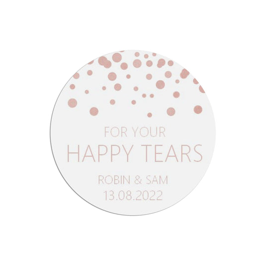  Happy Tears Tissue Wedding Stickers, Blush Confetti 37mm Round Personalised x 35 Stickers Per Sheet by PMPRINTED 