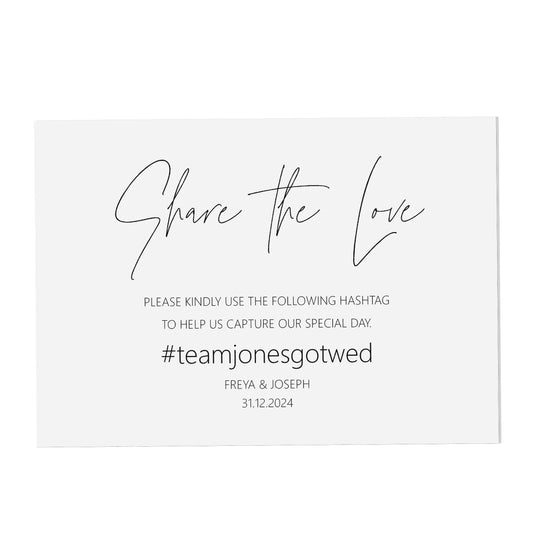  Hashtag Share the Love Wedding Sign, Personalised Black & White A5, A4 Or A3 Sign by PMPRINTED 
