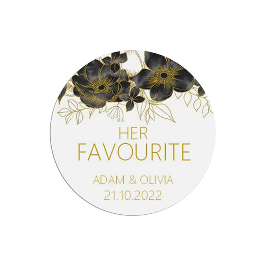  Her Favourite Black & Gold Stickers 37mm Round x 35 Personalised Stickers Per Sheet by PMPRINTED 