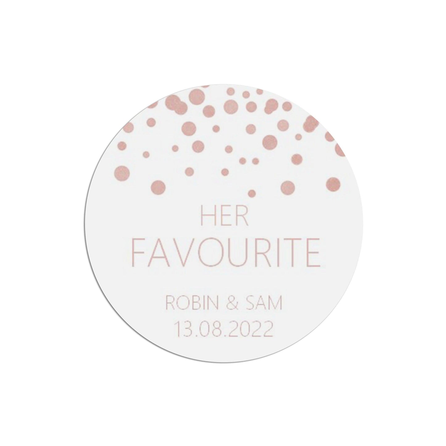  Her Favourite Wedding Stickers, Blush Confetti 37mm Round Personalised x 35 Stickers Per Sheet by PMPRINTED 