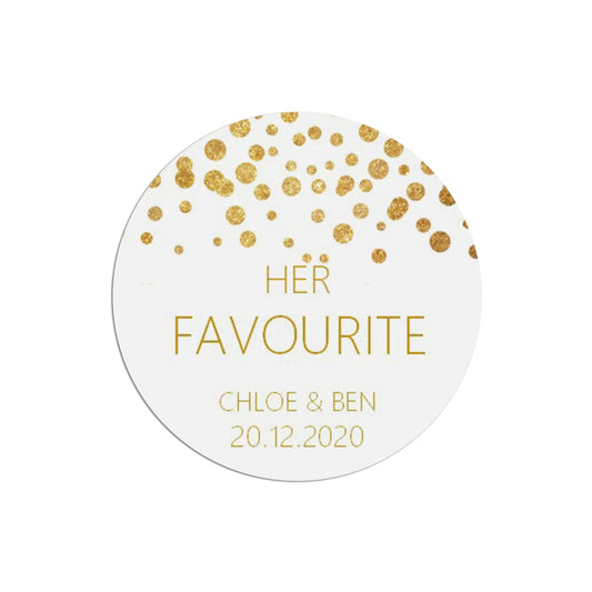  Her Favourite Wedding Stickers, Gold Effect 37mm Round Personalised x 35 Stickers Per Sheet by PMPRINTED 