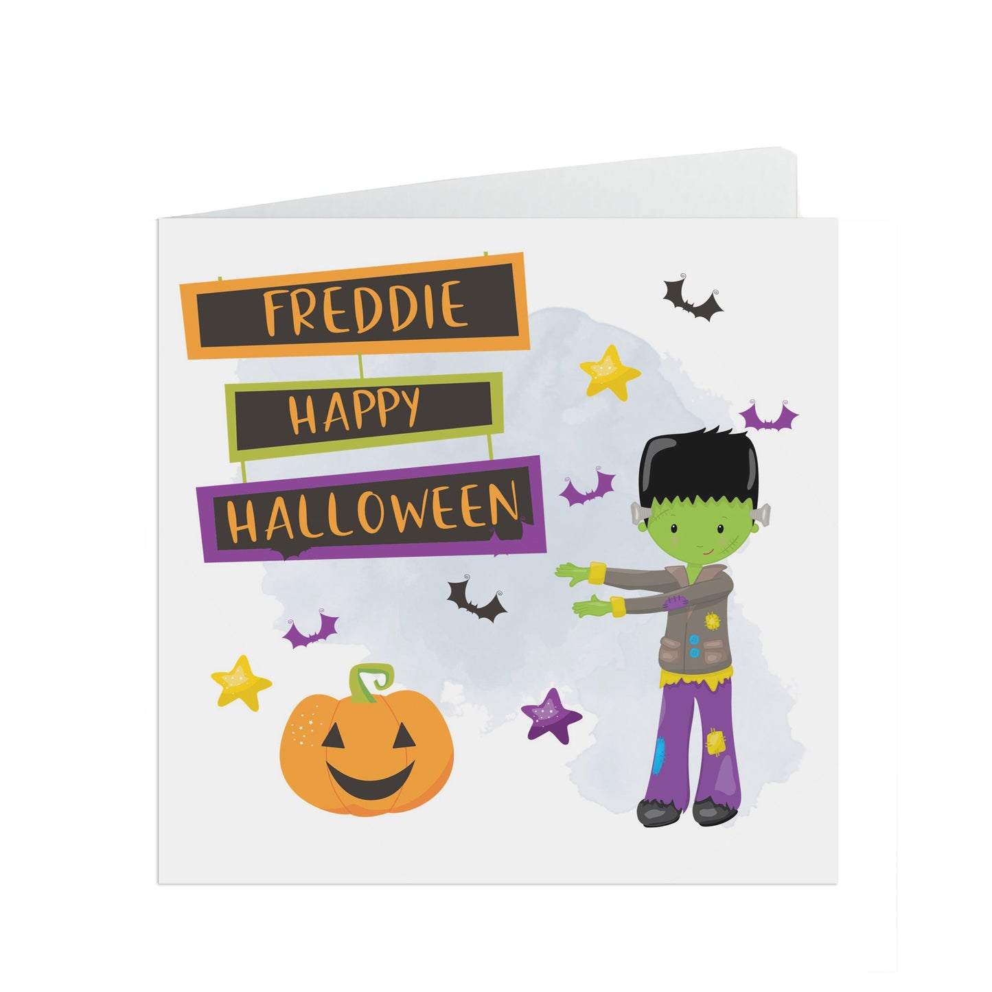 Personalised Halloween card, Cute monster card with kraft brown envelope