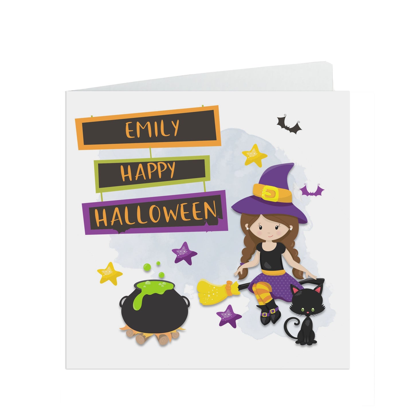 Personalised Halloween card, Cute witch card with kraft brown envelope