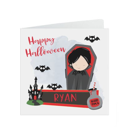 Vampire Halloween card, Personalised cute card for child with kraft brown envelope