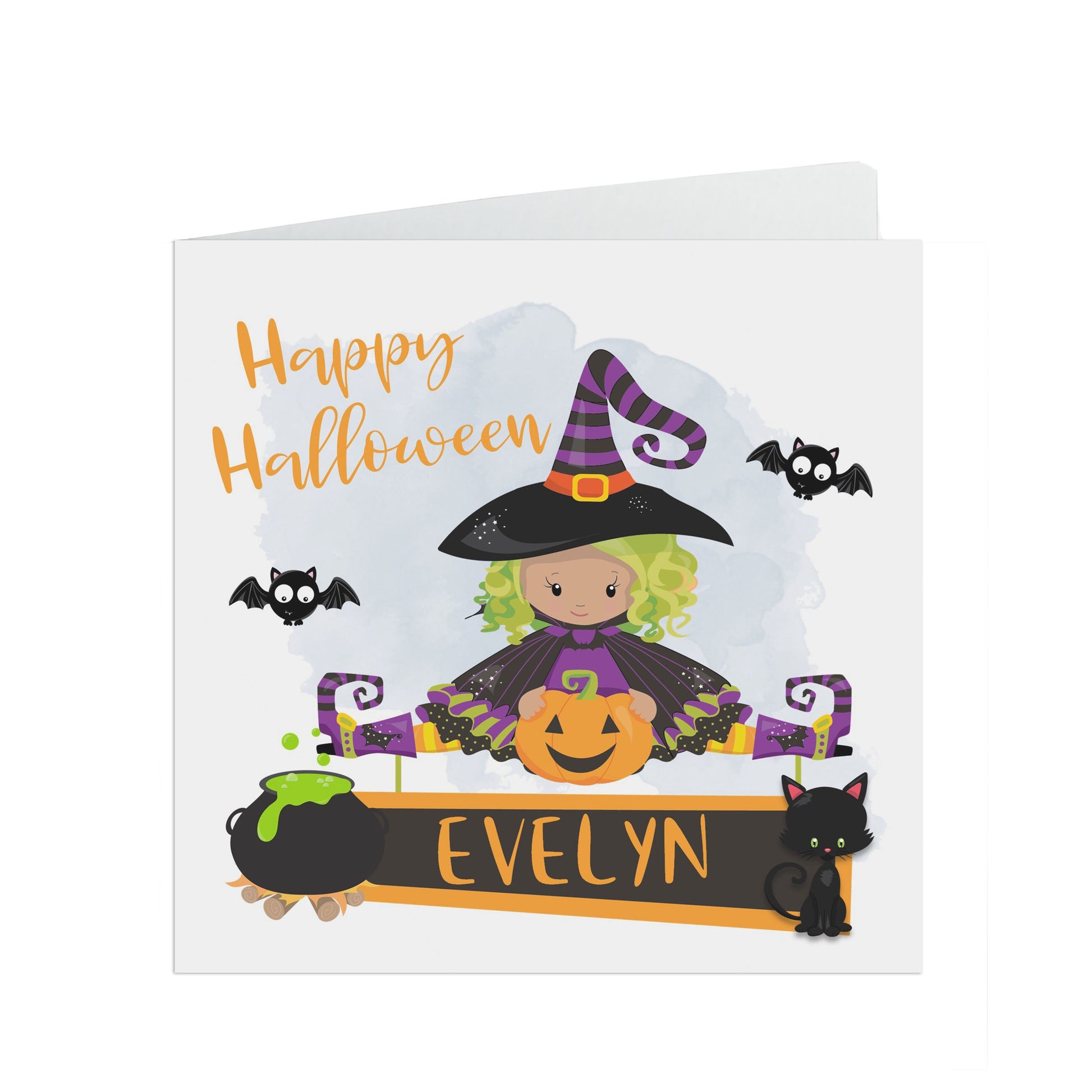Witch Halloween card, Personalised cute card for child with kraft brown envelope