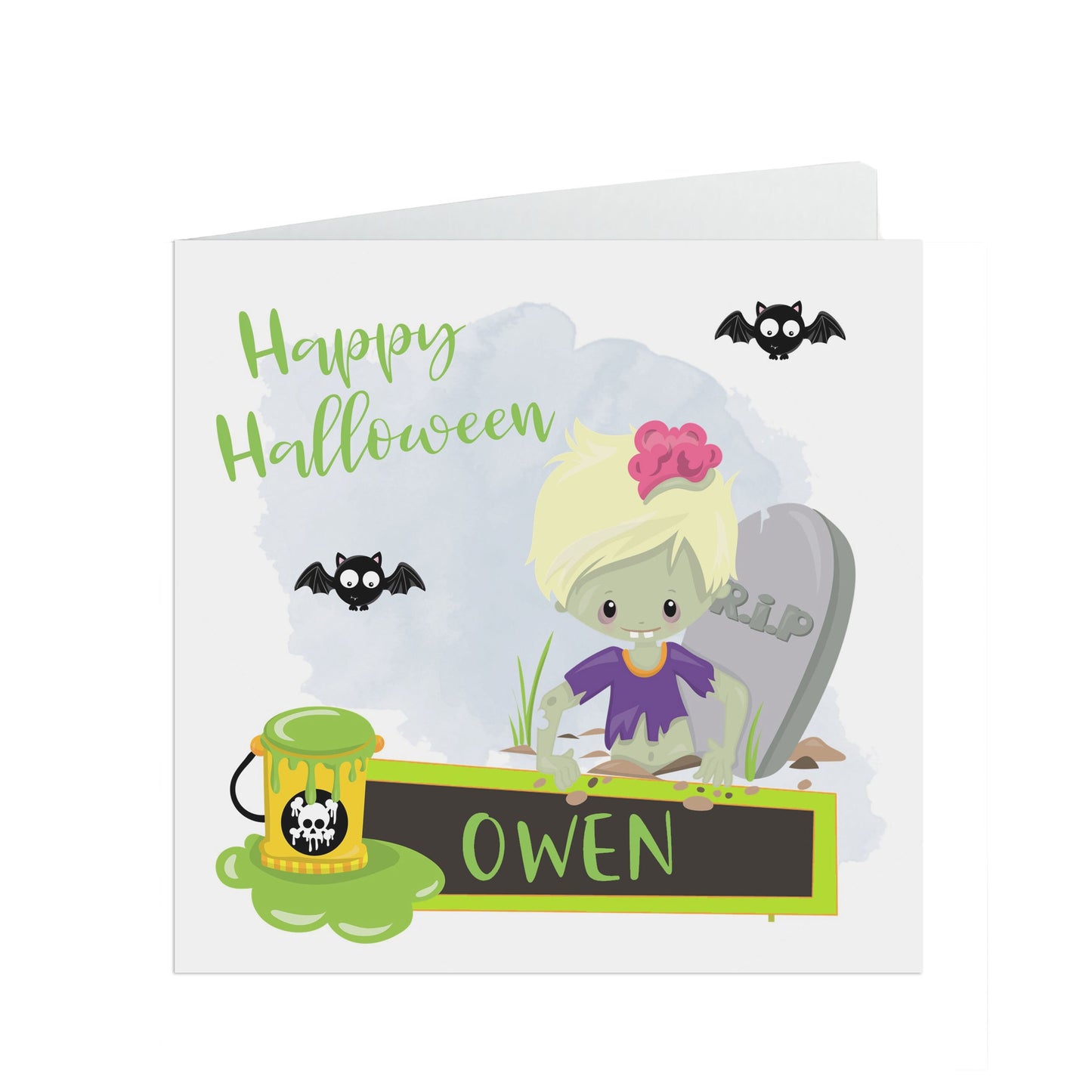 Zombie Halloween card, Personalised cute card for child with kraft brown envelope