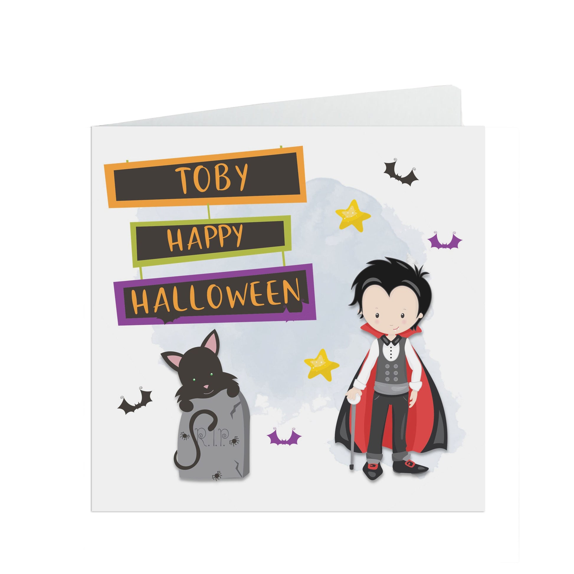Personalised Halloween card, Cute vampire card with kraft brown envelope
