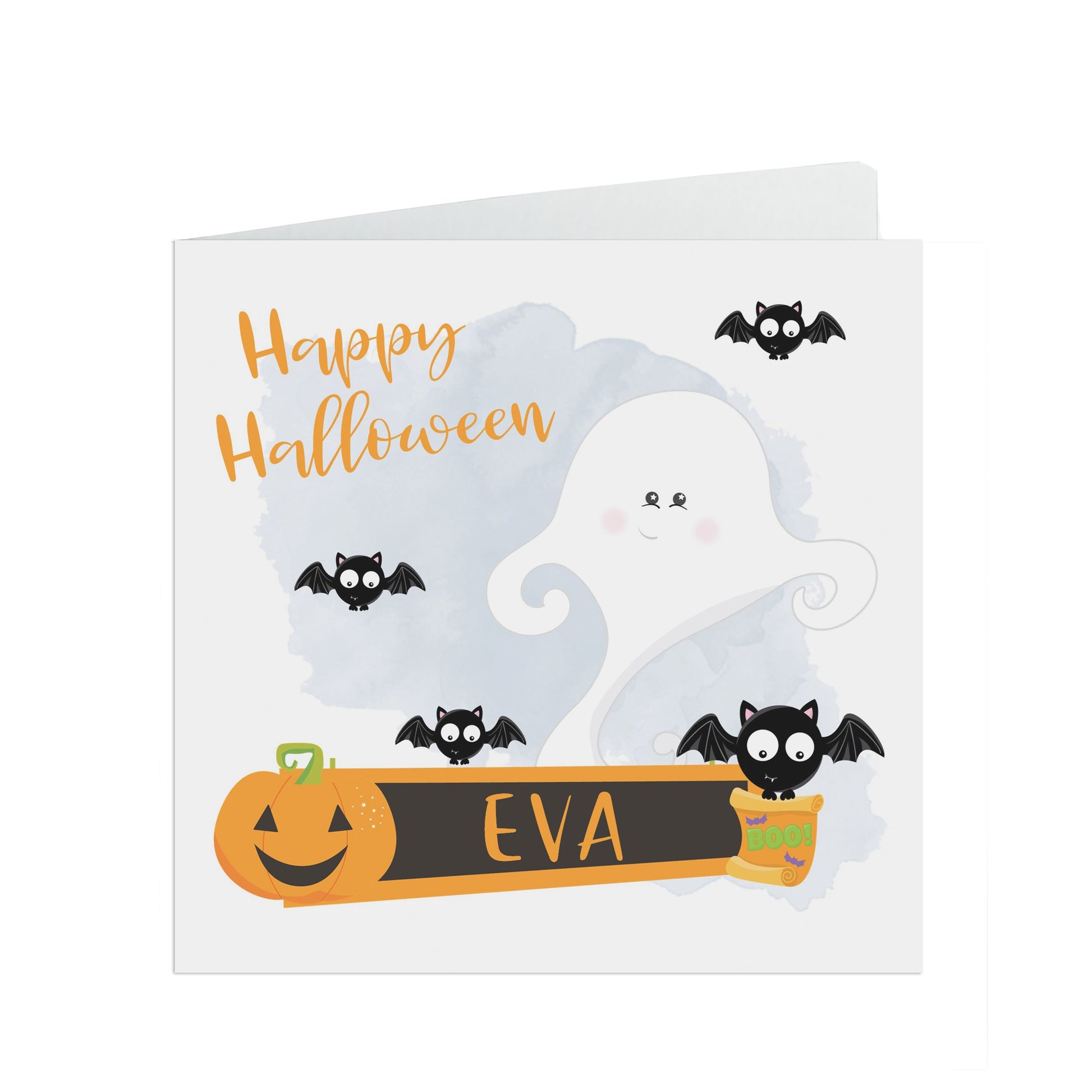 Ghost Halloween card, Personalised cute card for child with kraft brown envelope