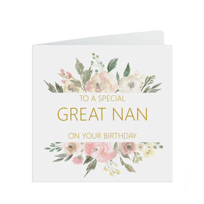 Great Nan Birthday Card, Blush Floral Flowers