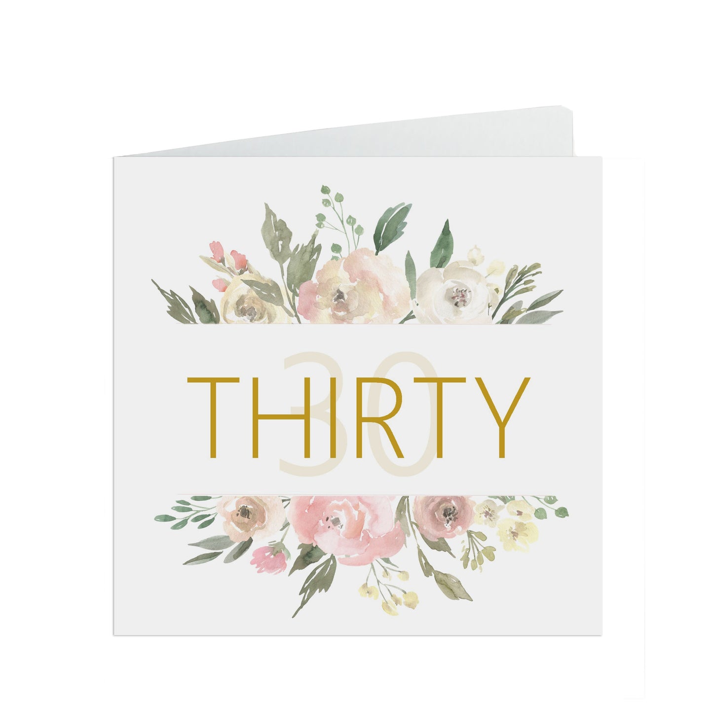 30th Birthday Card, Thirty Blush Flowers Border