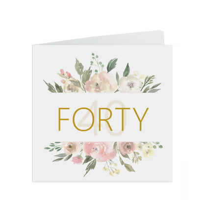 40th Birthday Card, Forty Blush Flowers Border