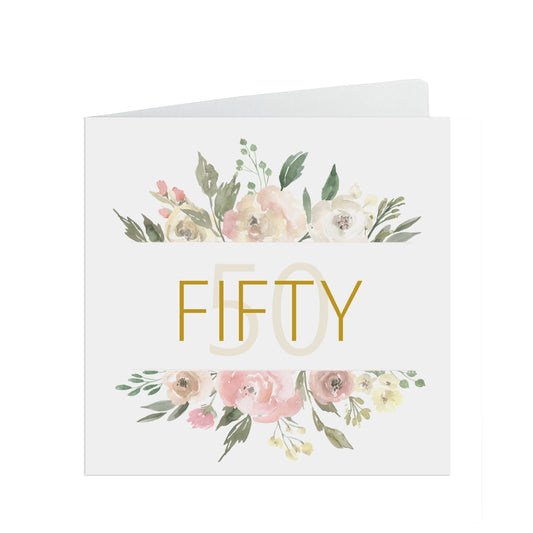 50th Birthday Card, Fifty Blush Flowers Border