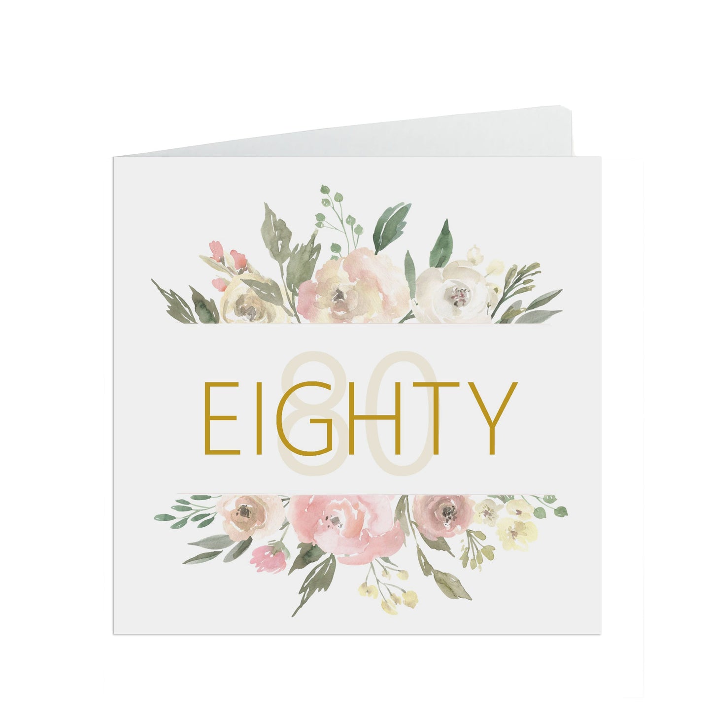 80th Birthday Card, Eighty Blush Flowers Border