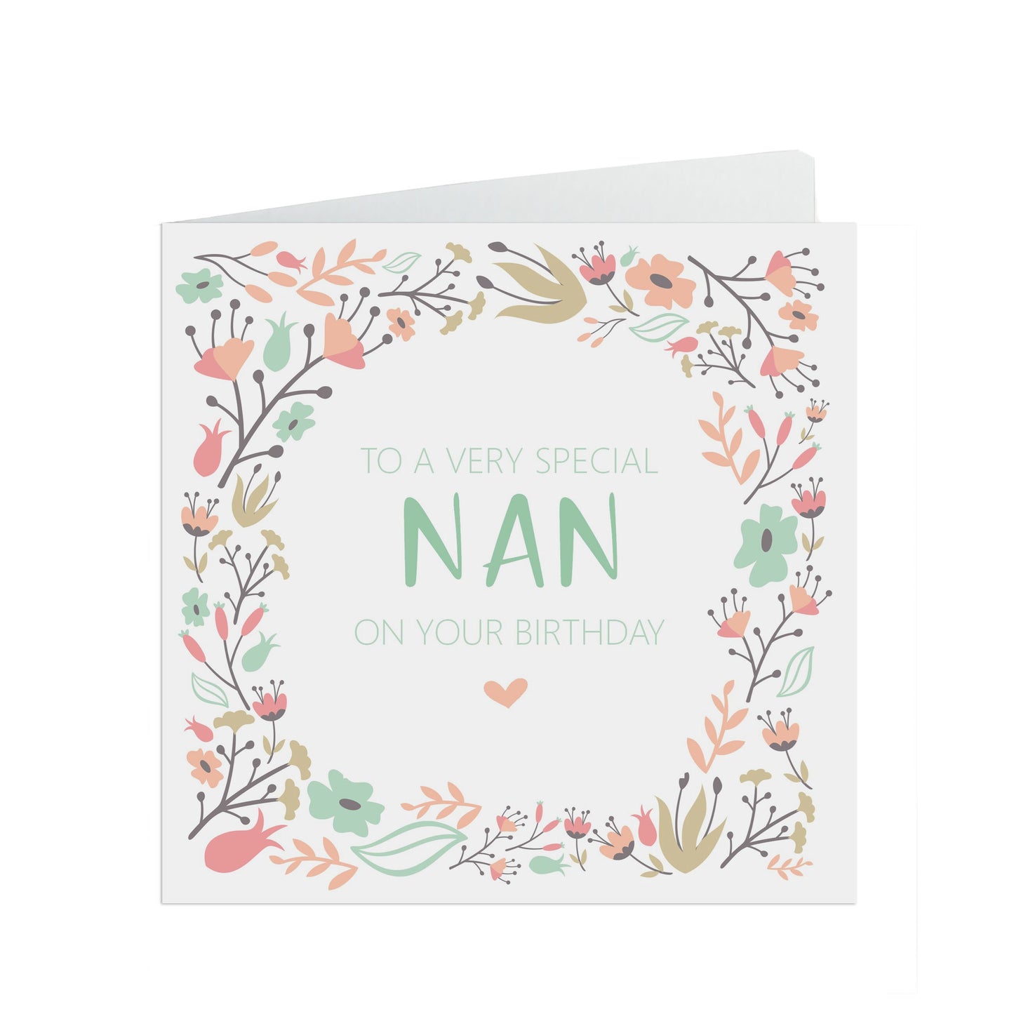 Nan Birthday Card, Sage & Peach Flower Design