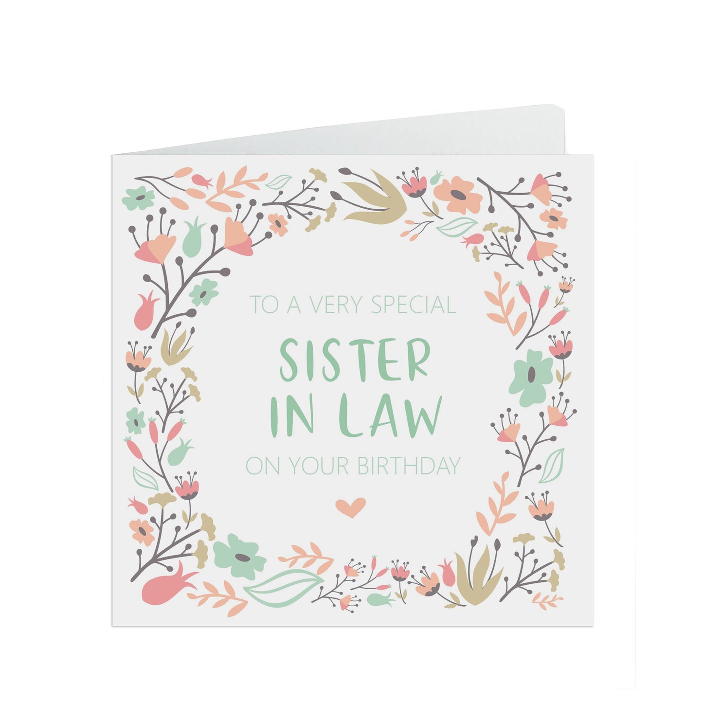 Sister In Law Birthday Card, Sage & Peach Flower Design