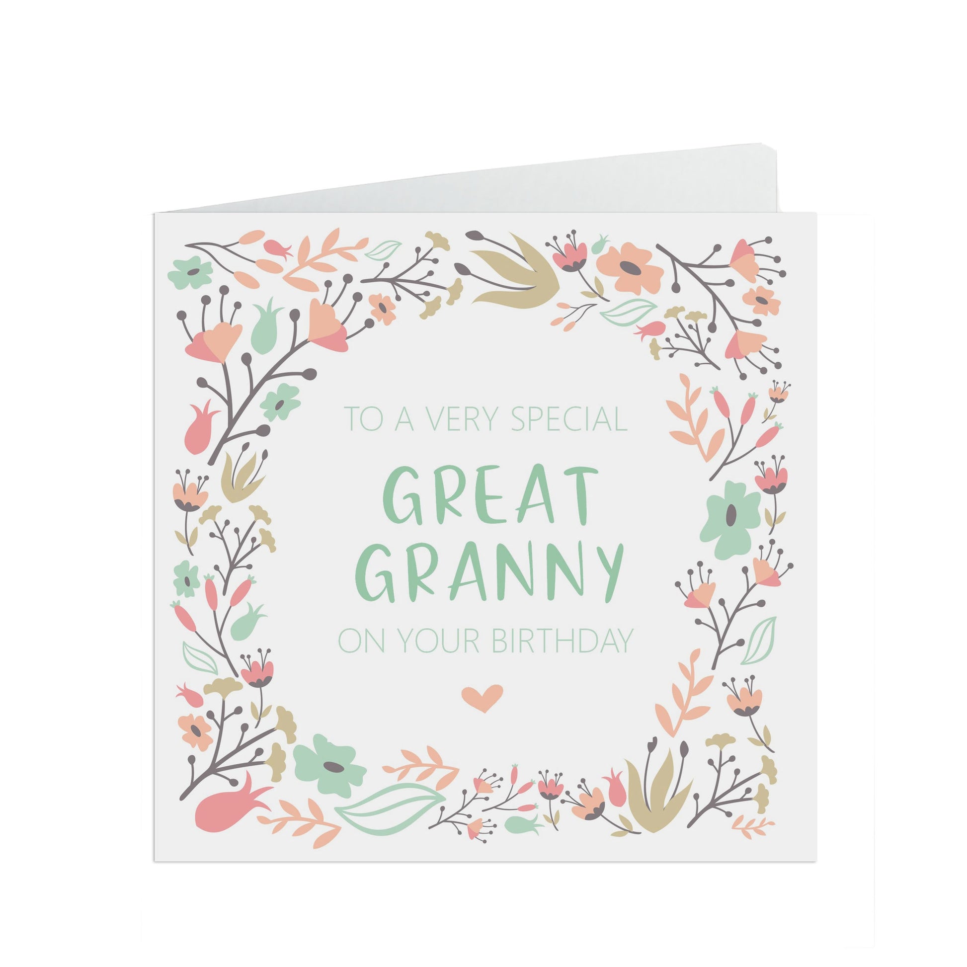 Great Granny Birthday Card, Sage & Peach Flower Design