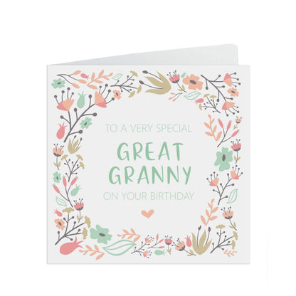 Great Granny Birthday Card, Sage & Peach Flower Design