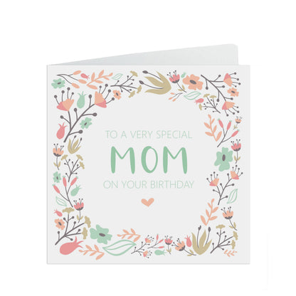 Mom Birthday Card, Sage & Peach Flower Design