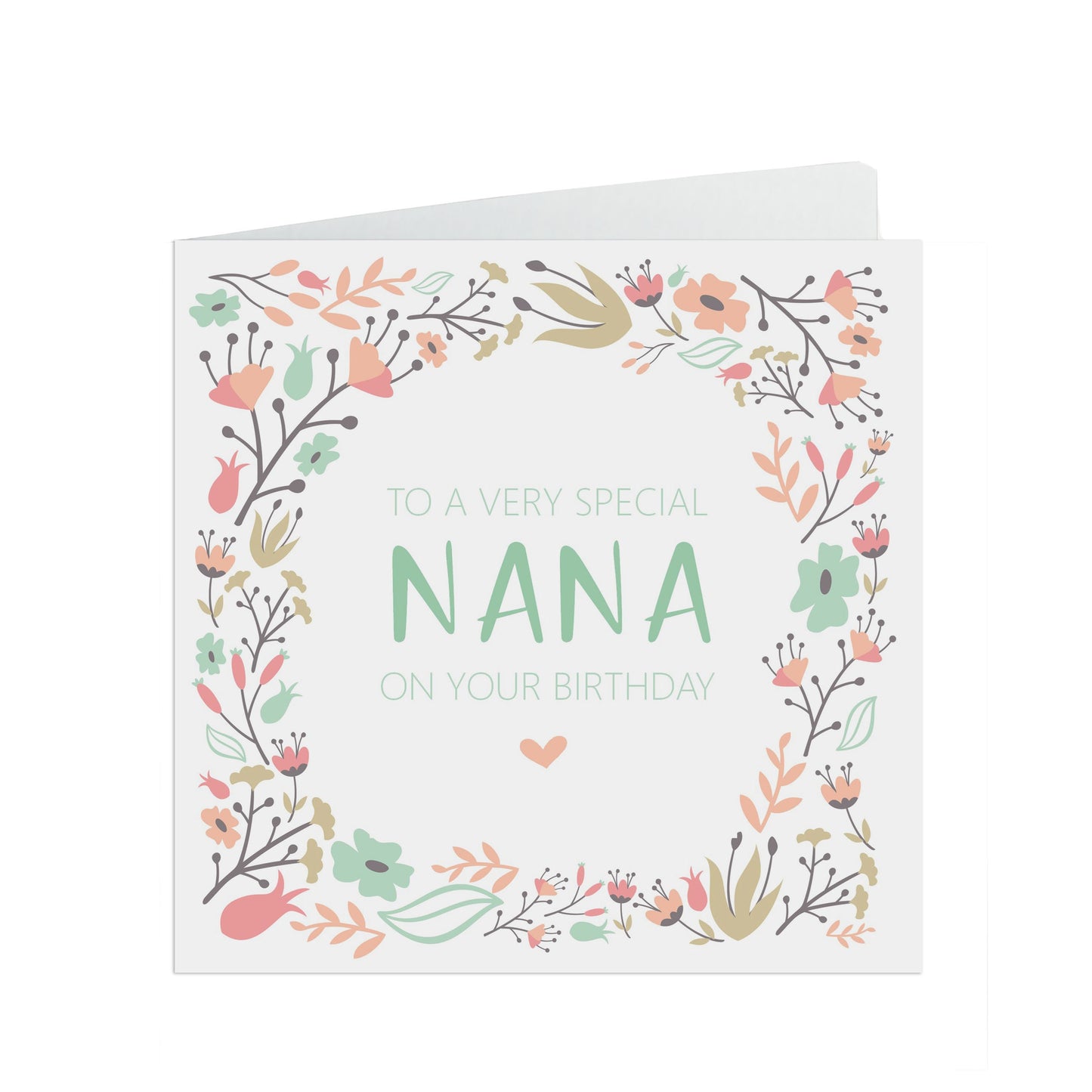 Nana Birthday Card, Sage & Peach Flower Design