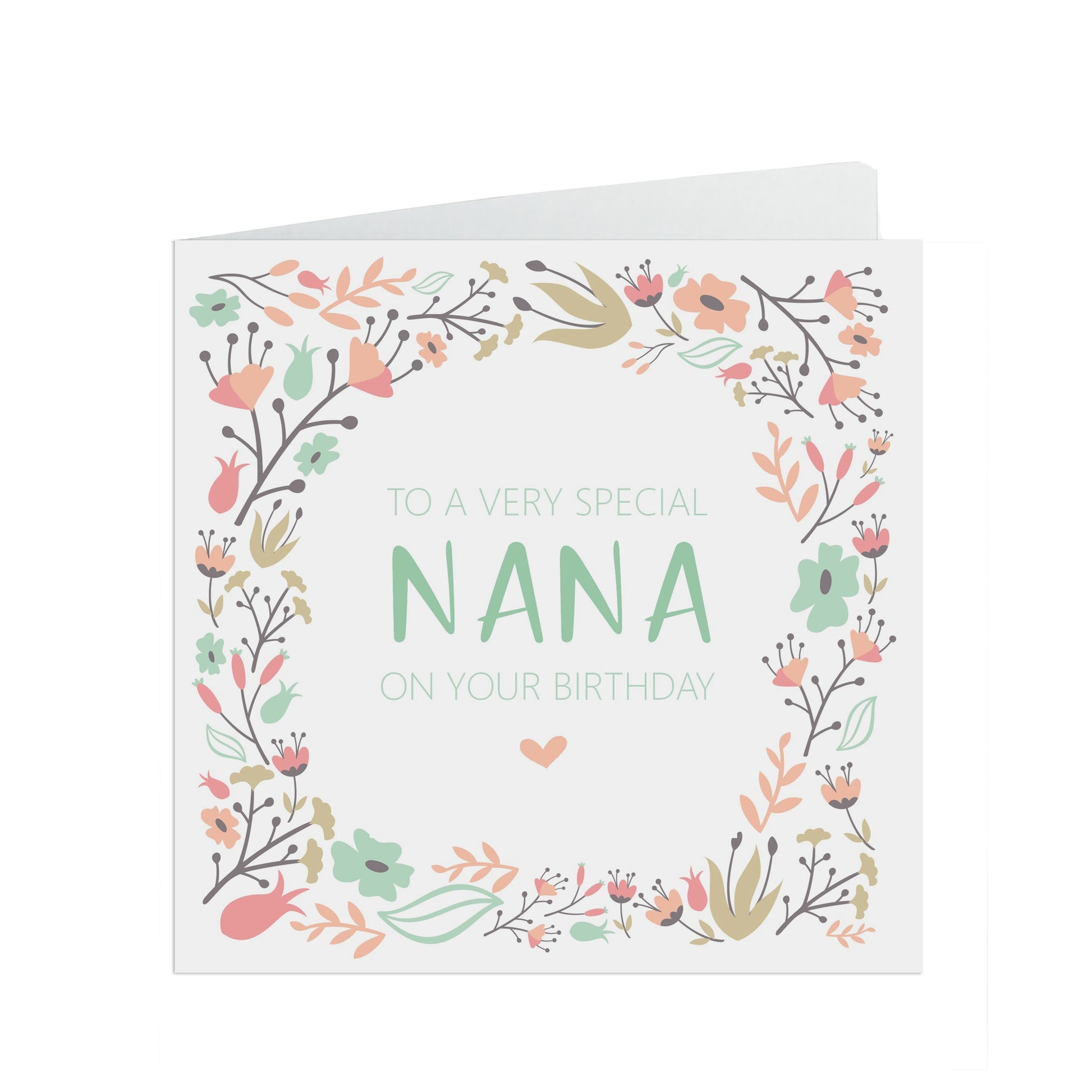 Nana Birthday Card, Sage & Peach Flower Design