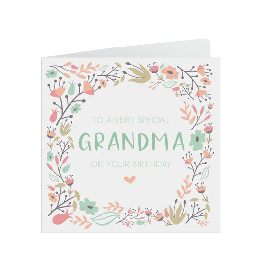 Grandma Birthday Card, Sage & Peach Flower Design