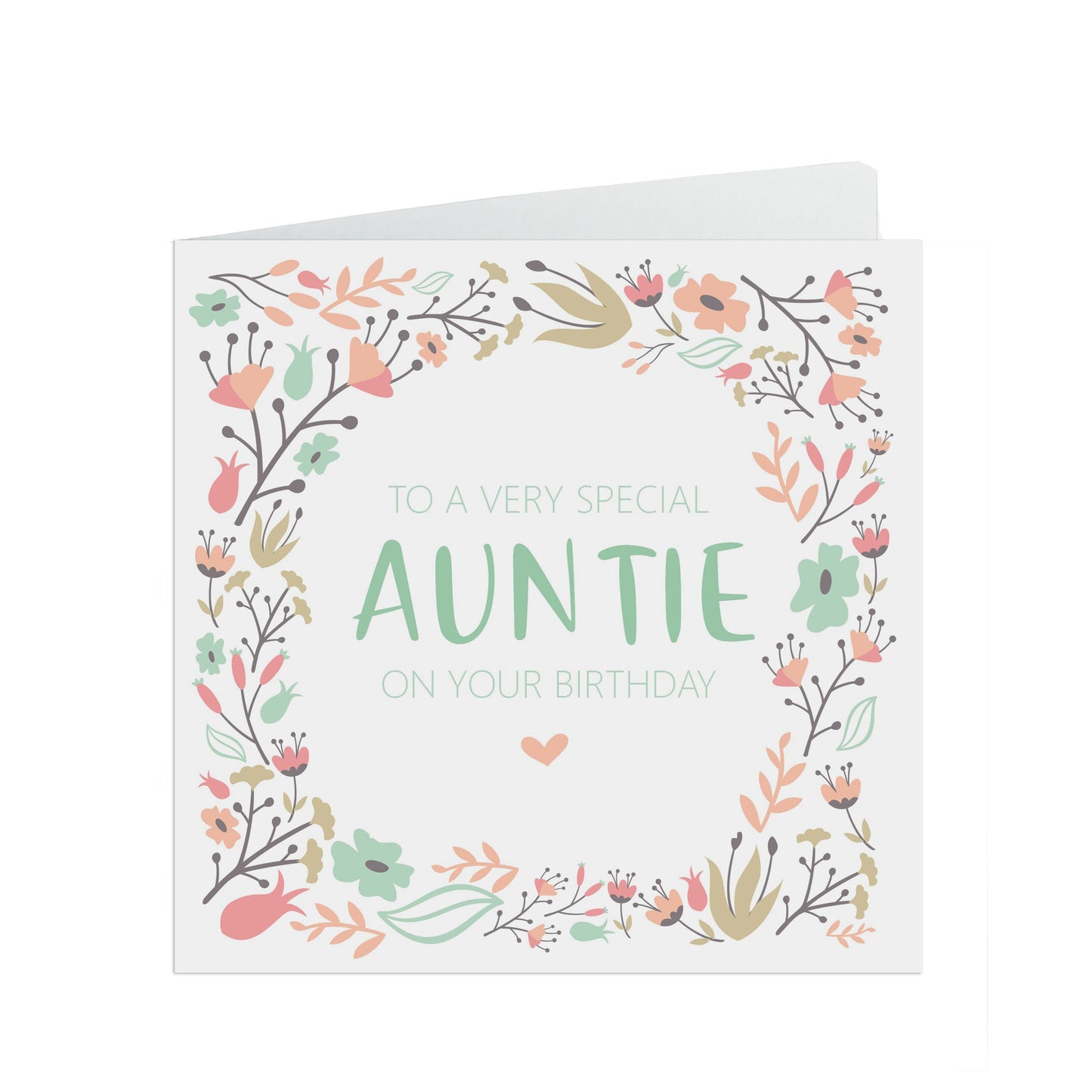 Auntie Birthday Card, Sage & Peach Flower Design