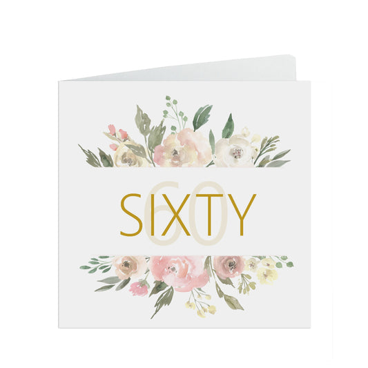 60th Birthday Card, Sixty Blush Flowers Border