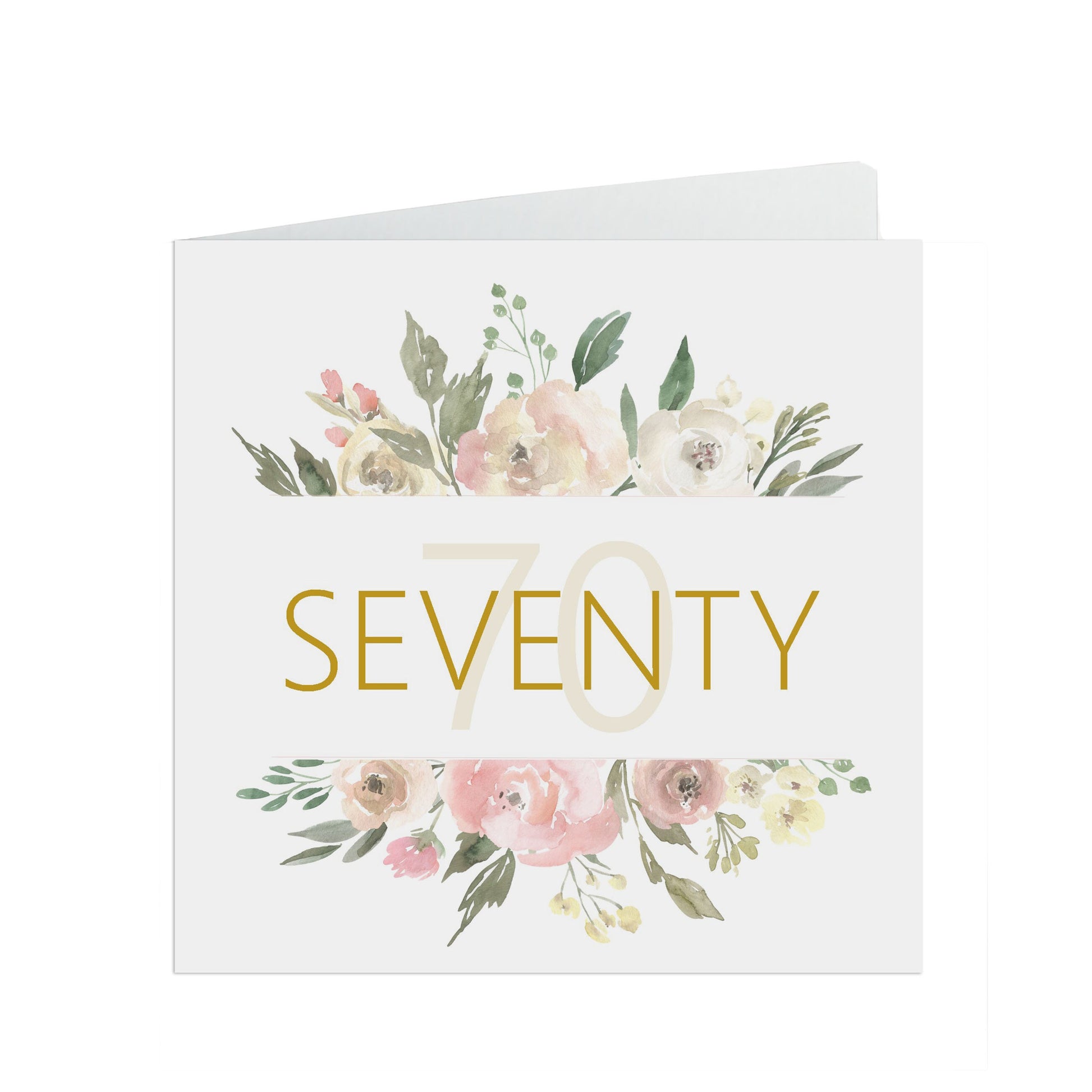 70th Birthday Card, Seventy Blush Flowers Border