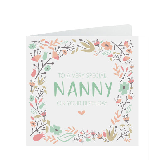 Nanny Birthday Card, Sage & Peach Flower Design