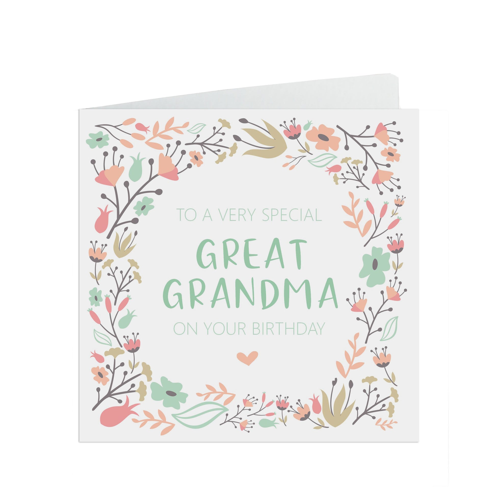 Great Grandma Birthday Card, Sage & Peach Flower Design